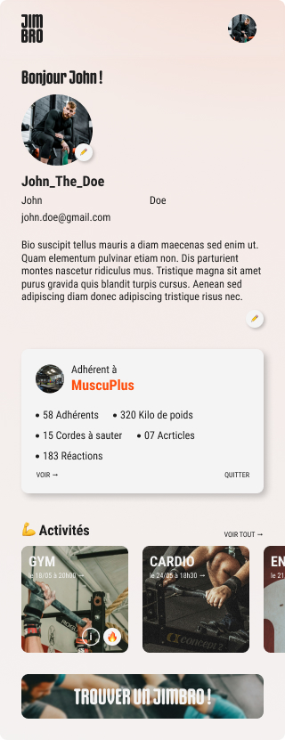 Maquette UI de la page d'accueil du site Prévention Sport