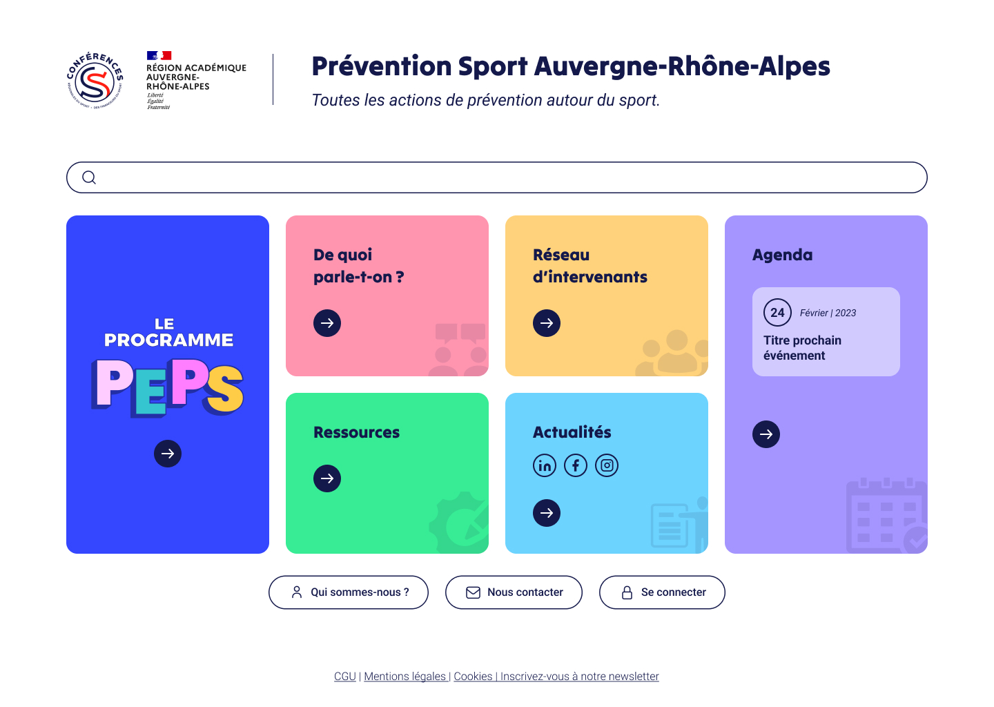 Maquette UI de la page d'accueil du site Prévention Sport